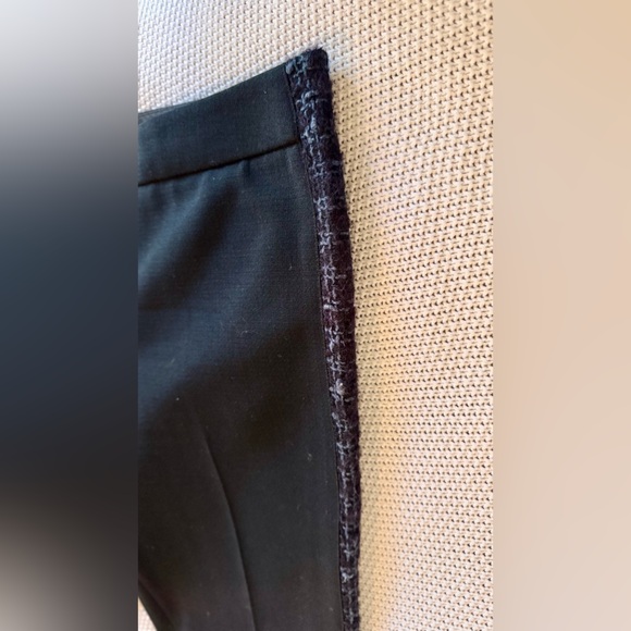 TORY BURCH Tobie Black Trousers Straight Leg Pants Blue Wool Tweed Side Stripe - Picture 9 of 16